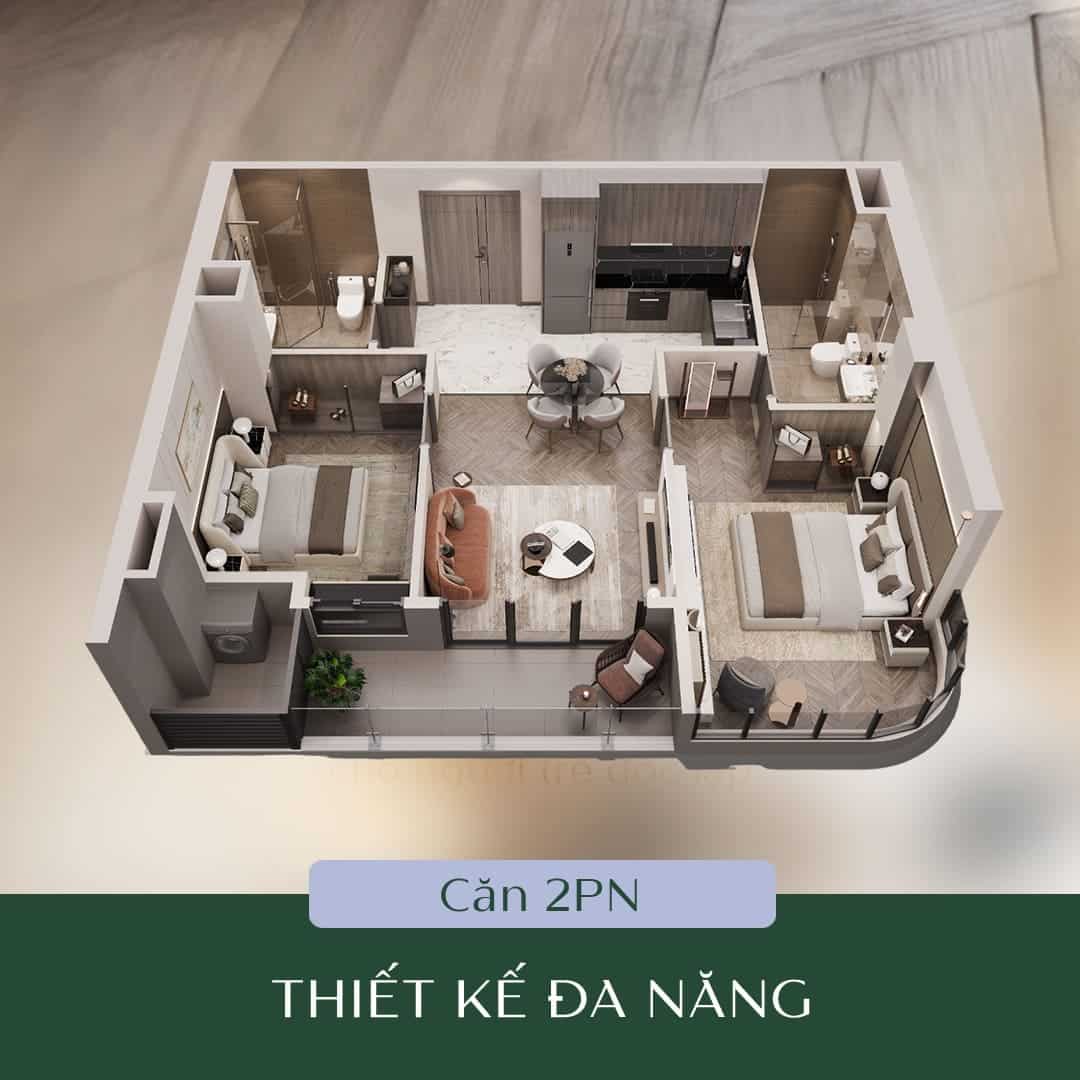 Layout thiết kế căn hộ 2PN tại jade square