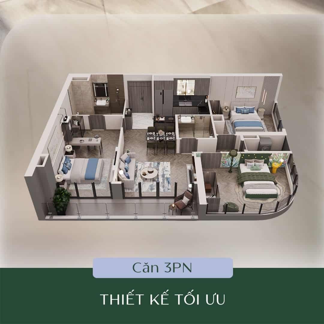 Layout thiết kế căn hộ 3PN tại jade square