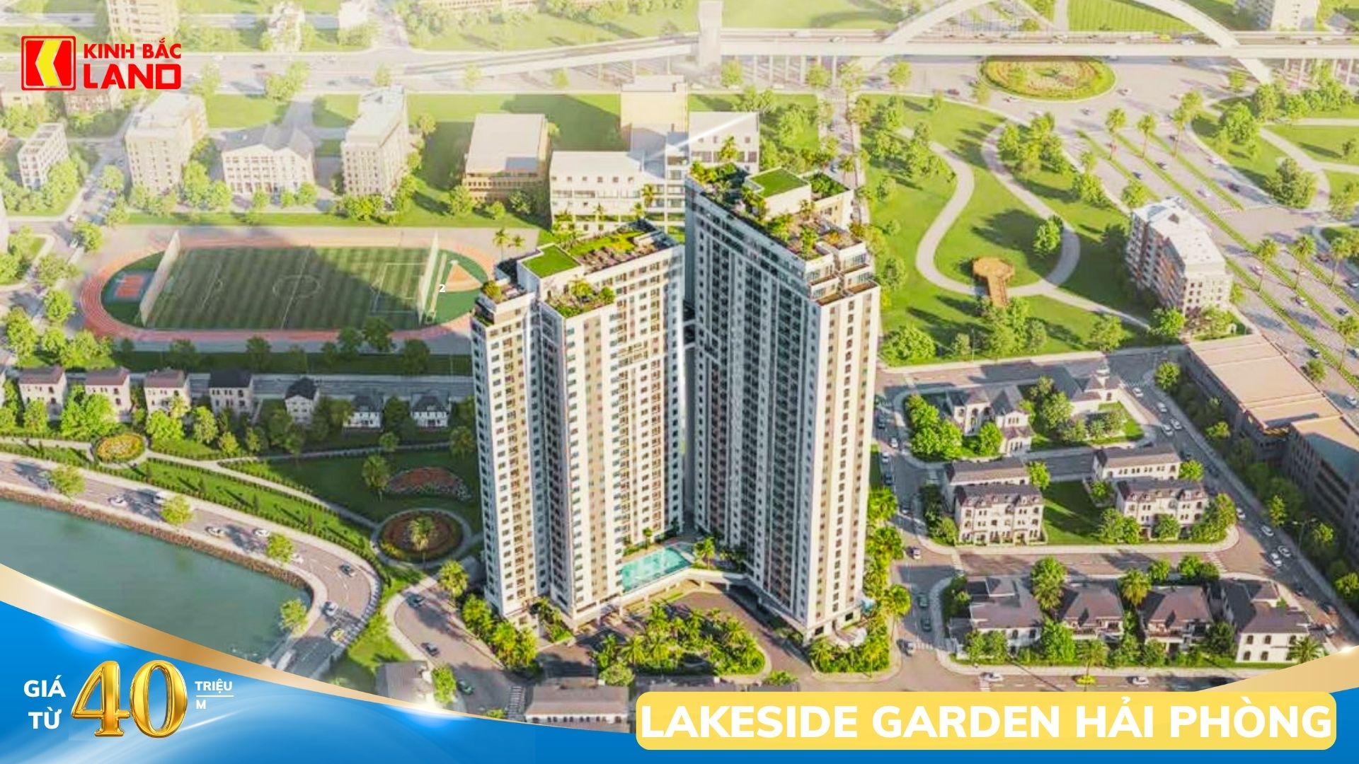Phối cảnh tổng thể 2 tòa tháp Lakeside Garden Hải Phòng bên hồ Phương Lưu